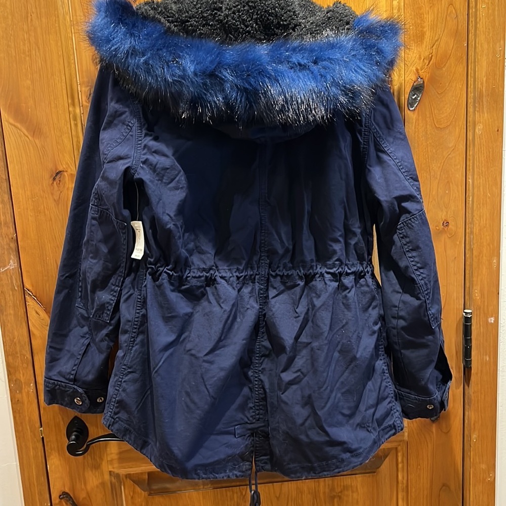 GAP Women's Dark Blue Utility Jacket with Faux Fur Hood - Picture 4 of 16